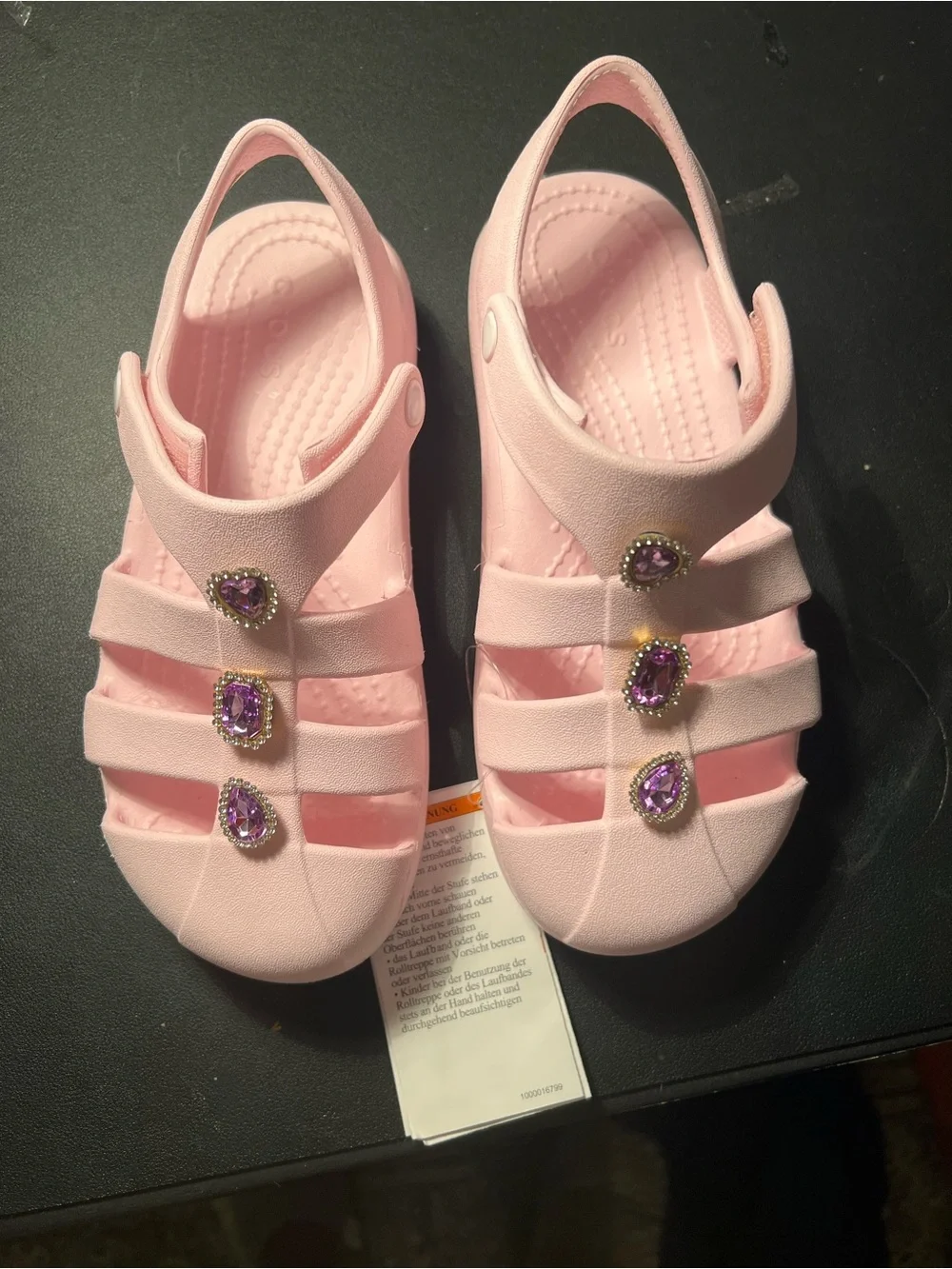Kids Pink Crocs Sandals with Purple Gem Jibbitz